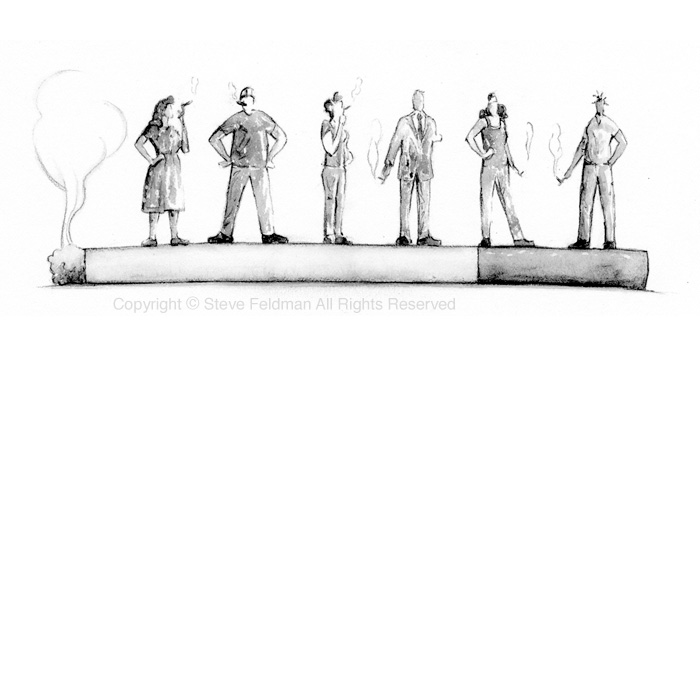 Smokers Standing on Cigarette cartoon